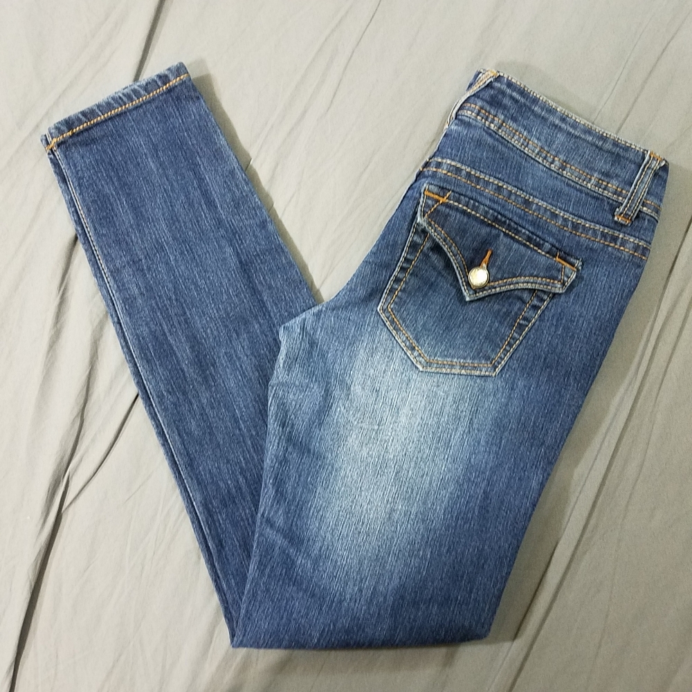 Bongo jeans blue denim skinny jeans size 7 rhinestones waist 32